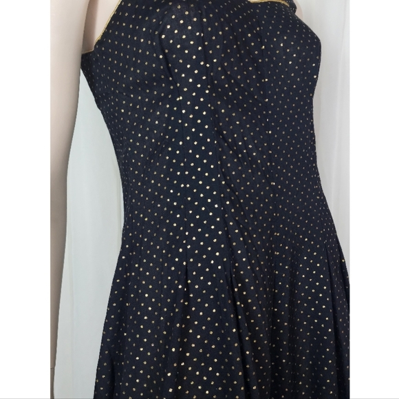Vintage 70s Julie Miller black gold polka-dot prairie circle skirt sundress M - Picture 5 of 8